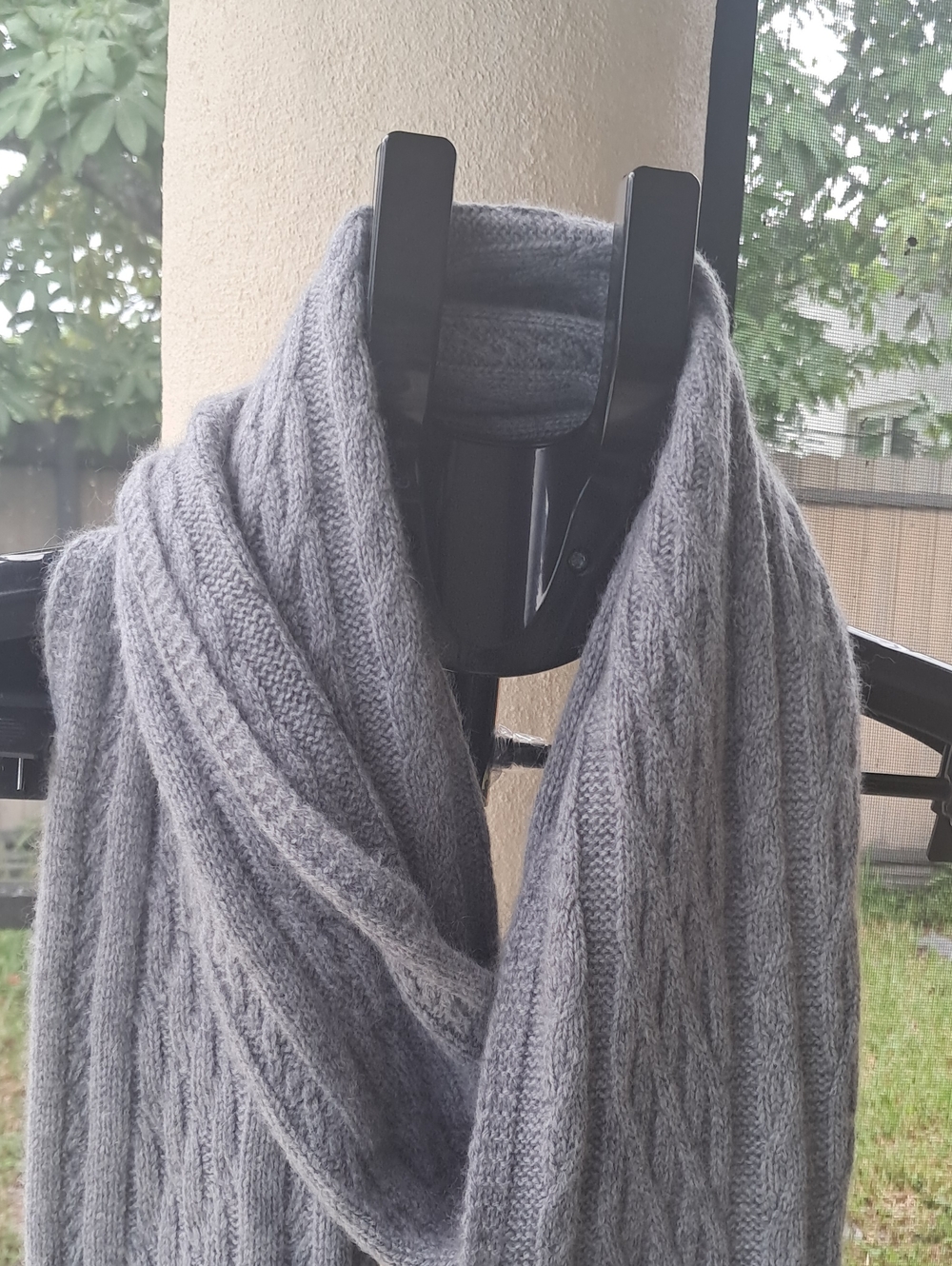 Qi Light Gray Cable Knit Wrap Sweater